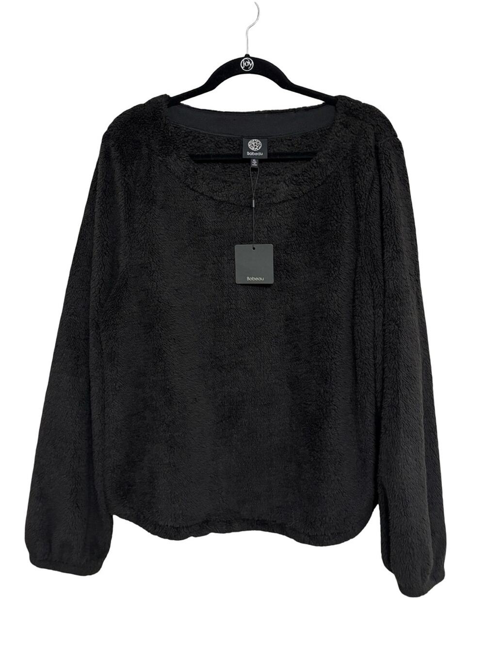 NEW Bobeau M Fleece Sherpa Pullover Scoop Neck Sweatshirt in Black - Size XL